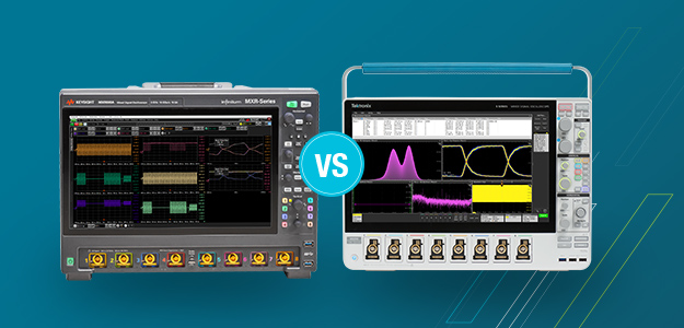 Tektronix 5 Series MSO next to a Keysight MXR