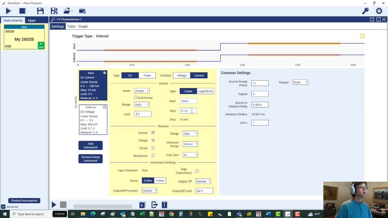 Automating a 2602B SMU with KickStart Software Measuring BJT hFE_en