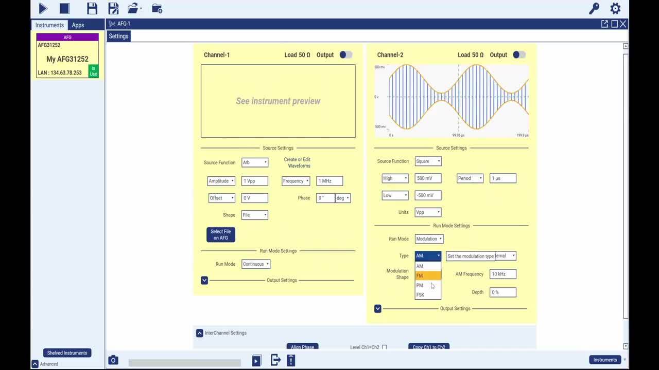 How to Use the Keithley KickStart Software AFG App