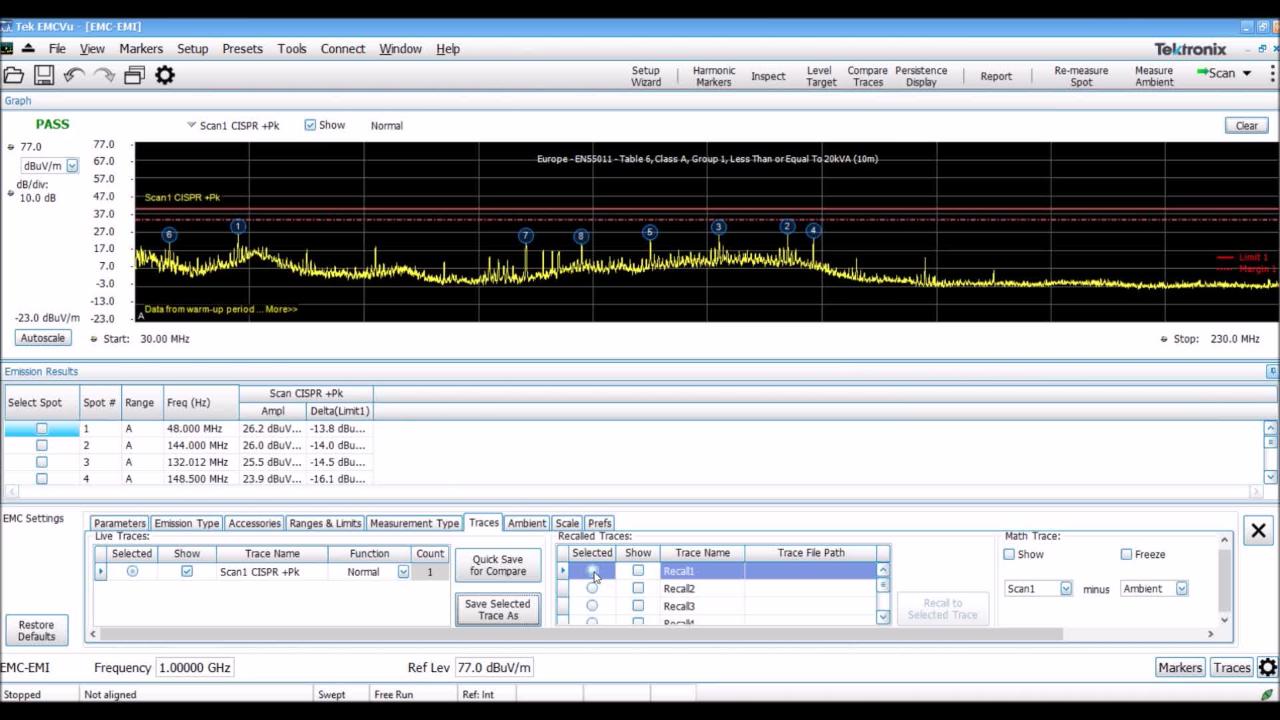 SignalVu-PC with EMCVu - Compare Traces